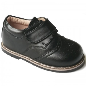 Boys Brogue Black Rubber Sole Velcro Shoes